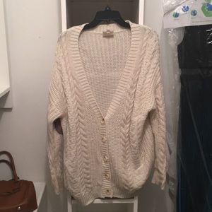 Cream cable knit cardigan with elbow patches